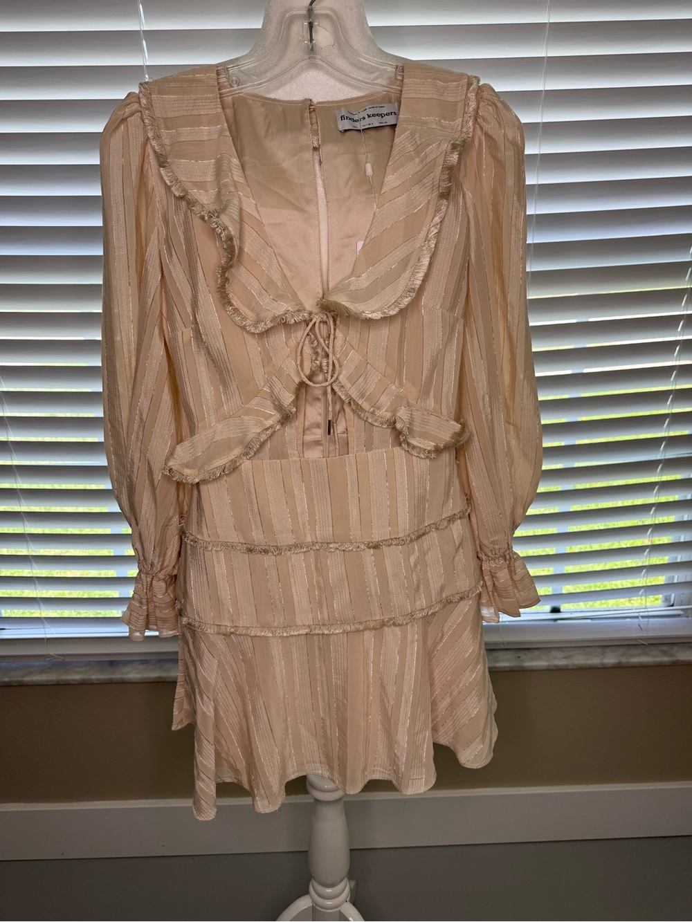 Finders Keepers Blush Tiered Ruffle Long-Sleeve Dress Golden Accents